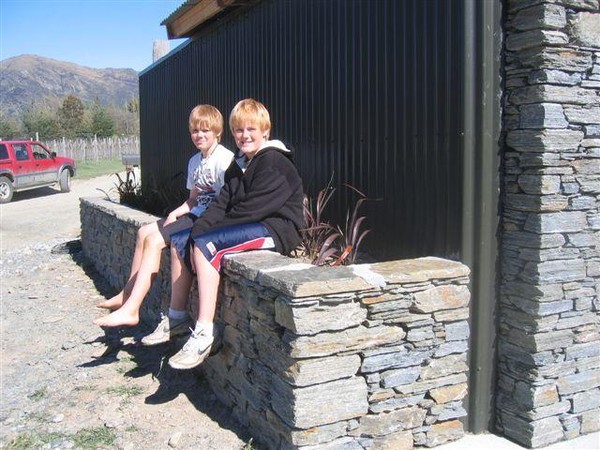 Jed (left) and Max Ferguson-Anderson of Gibbston after lending a hand with the planter box.