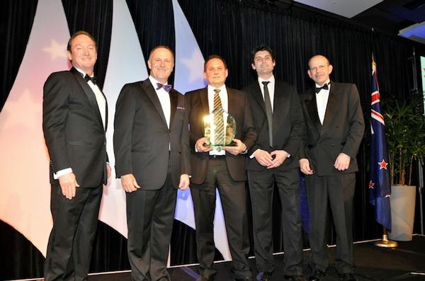 Greenshells New Zealand accepting two prestigious awards from the American Chamber of Commerce DHL Express Success & Innovation Awards.