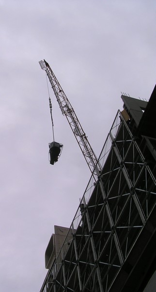 The Concrete bucket nine stories up which droped its load onto the ground on Albert St today