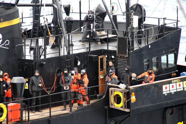 Photos of the Steve Irwin from Japan's Antarctic whale research (JARPA II) mother ship Nisshin Maru