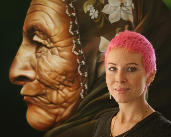 Sofia Minson with painting of Turkish woman "Sabire"