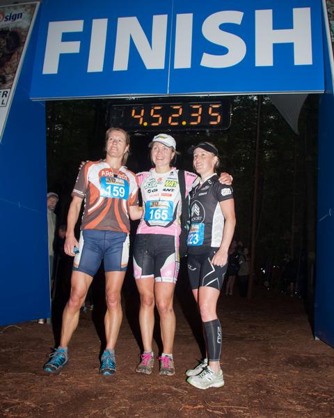 The top three women (from left) Deanna Blegg, Elina Ussher and Nic Leary, after the Australasian Multisport race at the Expand-A-Sign 3D festival in Rotorua