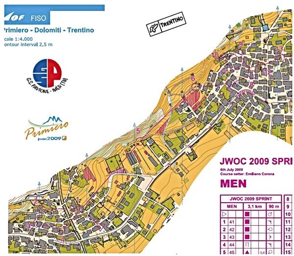 Map segment Mens Sprint Course, Mezzano, Italy