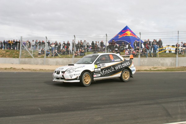 It shows Matt Jansen, from Christchurch, in action during the super special stage at Hampton Downs during Rally New Zealand 2010