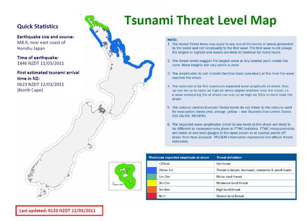 Tsunami Threat Level Map 2 (updated 0020 NZDT 12/03/2011) 