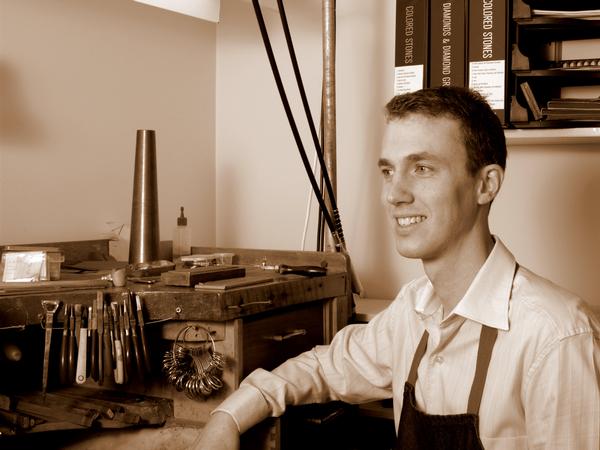 Julian Bartrom in his jewellery workshop