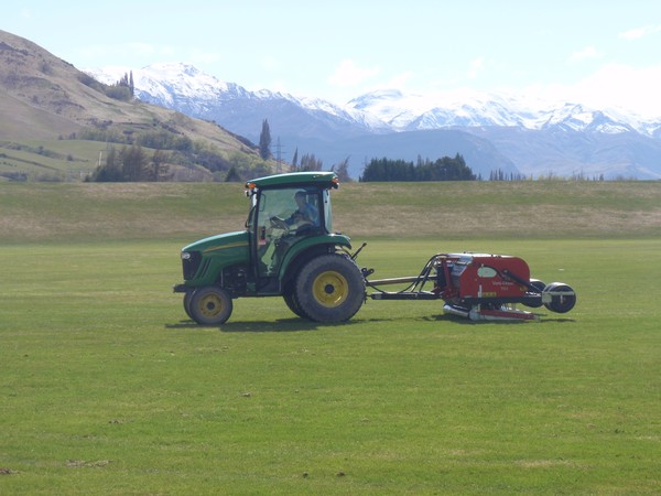 Lakes Leisure's turf team carry out spring turf renovations at the Queenstown Events Centre