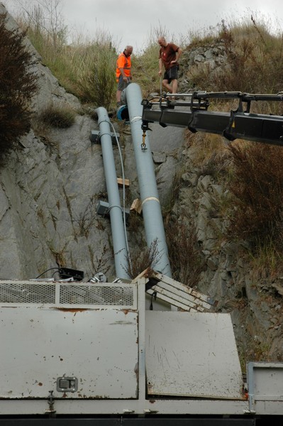 The damaged falling main above the Lake Hayes Road