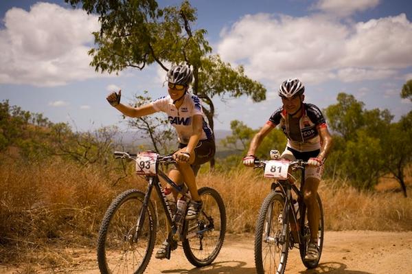 Liesbeth Hessens (BEL) - strongest woman in the field racing well mid-field. Pictured with M3 racer Daniele Bertozzi (ITA).