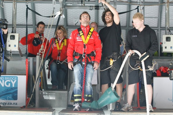 S&#233;bastien Loeb prepares to bungy-jump from the Auckland Harbour Bridge, one of several pre-event promotional activities enjoyed by the WRC stars.