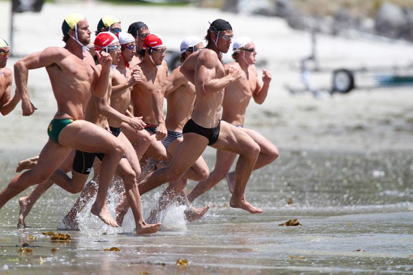 start of the men's surf race at the DHL International Surf Challenge's second test in Mount Maunganui