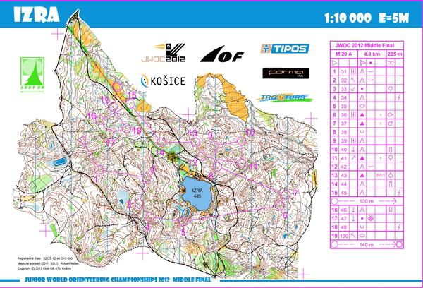 Men's A Final Map for JWOC 2012 middle distance.