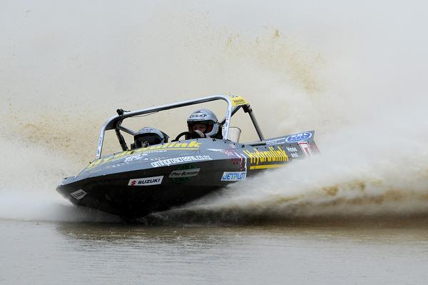 Best under pressure in the rain was Wanganui's Leighton and Kellie Minnell in today's opening round of the Jetpro Jetsprint championship held in wet conditions at Meremere