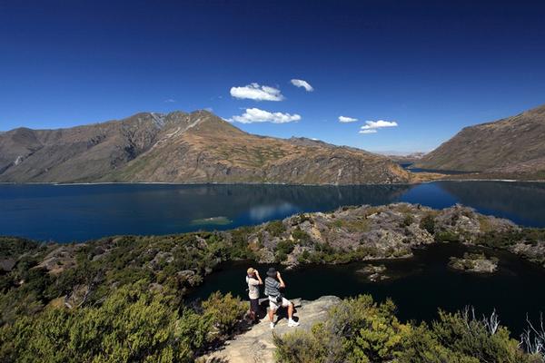 Enjoying the stunning view of Lake Wanaka from Mou Waho Island