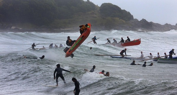 The surf boats battling on a storm-hit second day at last year's NRCs