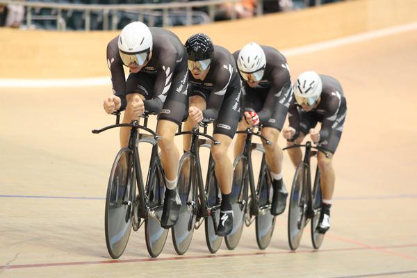 The men's team pursuit combination (from left) Jesse Sergent, Marc Ryan, Sam Bewley and Aaron Gate.