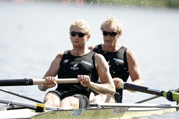 Eric Murray and Hamish Bond qualifying for the A final in the pairs at the 2009 World Rowing Championships in Poznan, Poland.