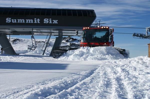 Groomer driver Brent Frame perfecting the 'cord' on trail at the top of Mt Hutt's Summit 6 chairlift.
