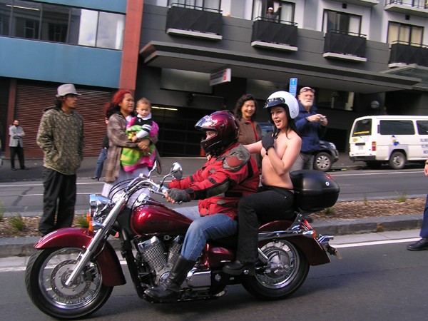 Young and old watch Boobs on Bikes