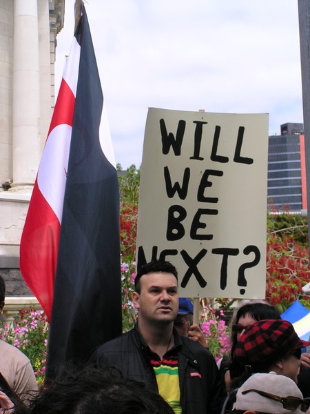 Protestors at Aotea Square before marching to MT Eden