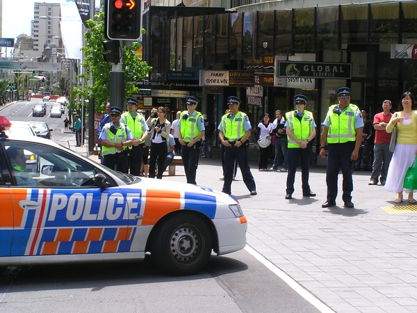 Police at Aotea Square before taking the march to MT Eden