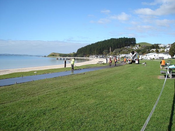 The concrete path being laid along Maraetai foreshore!