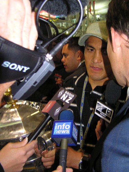 Jerome Ropati in the media scrum