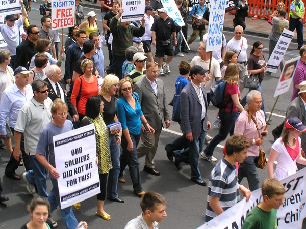 Christine Rankin at today's protest of Electrol Finance Bill change