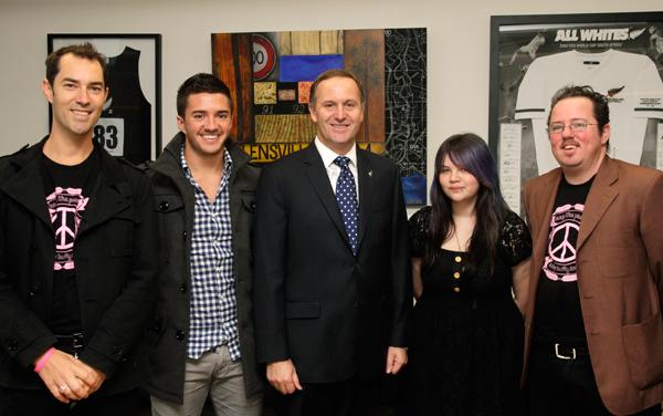 Seb Stewart, Blake Skjellerup, John Key, Tabby Besley and Thomas Hamilton.