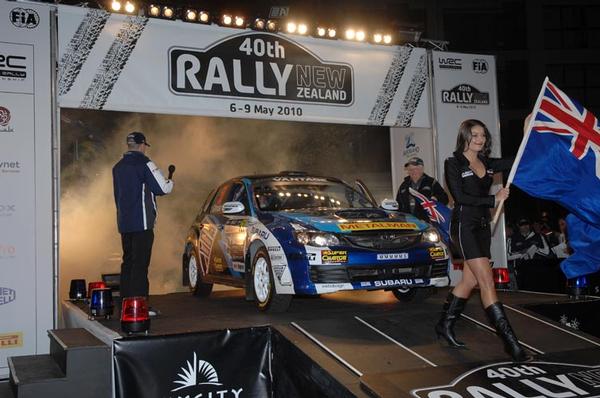 Kiwi rally driver Emma Gilmour on the start ramp for Rally New Zealand 2010