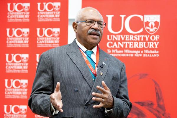 Sitiveni Rabuka, talking at the Pacific conference on democracy at the University of Canterbury today.
