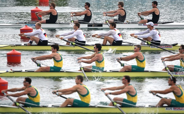 The men's A four begin a great row that saw them qualify for the A final of a World Cup regatta on their international debut