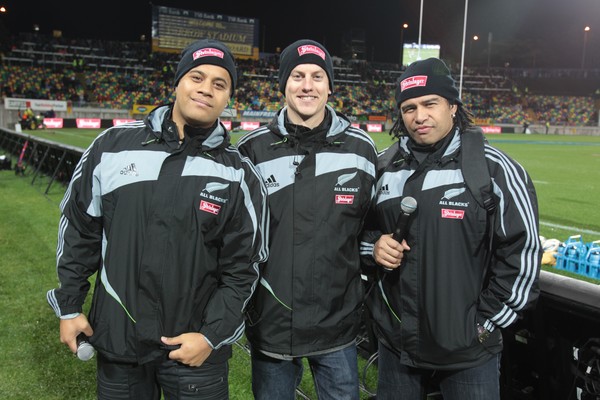 Professional vocalists Vince Harder, Ray Bishop and Brendon Doig prepare to immerse themselves in the Yarrow Stadium Crowd