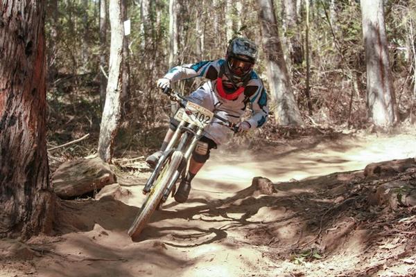 Sarah Booth, new series leader in elite women's category, on track at Ourimbah.