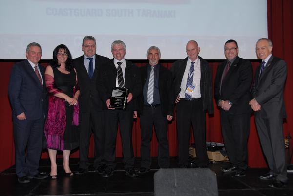 Coastguard South Taranaki accepting the Coastguard Rescue of the Year Award