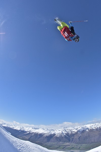 Tim Dutton from U.S. flying into 2nd place on the freeride Day of the World Heli Challenge being held near Wanaka