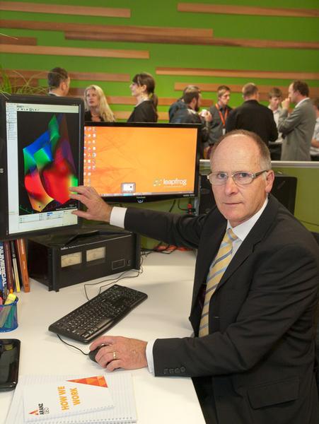 Shaun Maloney, CEO, ARANZ Geo demonstrates their Leapfrog software at the opening of the company's new headquarters in Christchurch in November.