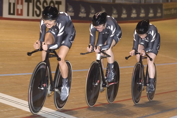 On the track from left Kaytee Boyd, Alison Shanks, Lauren Ellis.