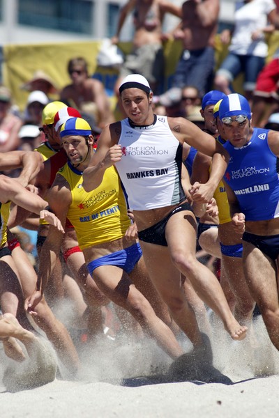  Hawkke's Bay ironman Daniel Moodie (in white) on his way to a win in his specialist event.