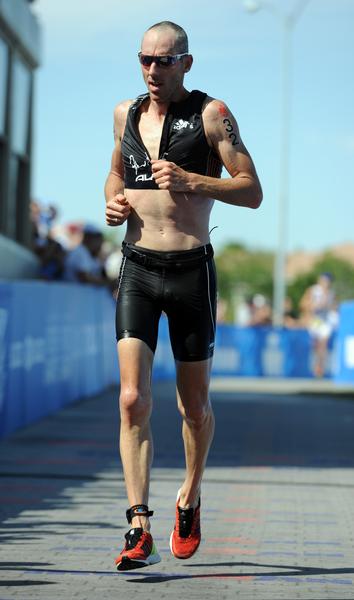 Bevan Docherty on his way to third place in the Ironman 70.3 World Championship in Las Vegas today