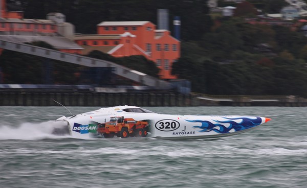 Doosan speeds past the Chelsea Sugar works in Auckland