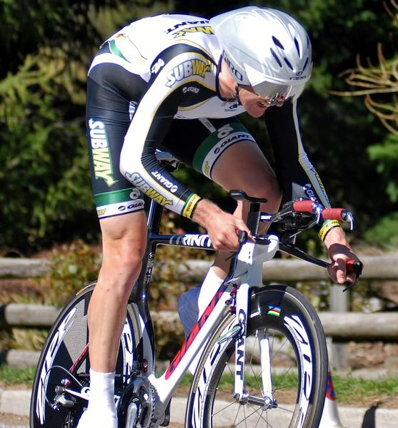 Christchurch rider Sam Horgan in action on his way to victory in the time trial at the Oceania Road Cycling Championships in Queenstown today.