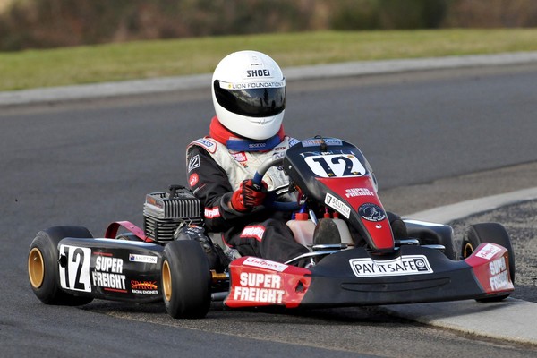 Super Freight-backed Kartsport racer Arie Hutton out in front at Tokoroa