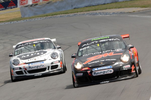 Triple X Motorsport team-mates and New Zealand Porsche GT3 Cup Challenge rivals, defending title champion Craig Baird in the Mad Butcher ZM Porsche 997 and current points leader Daniel Gaunt in the MPD VnC Cocktails Porsche 997 during today's ten lap race