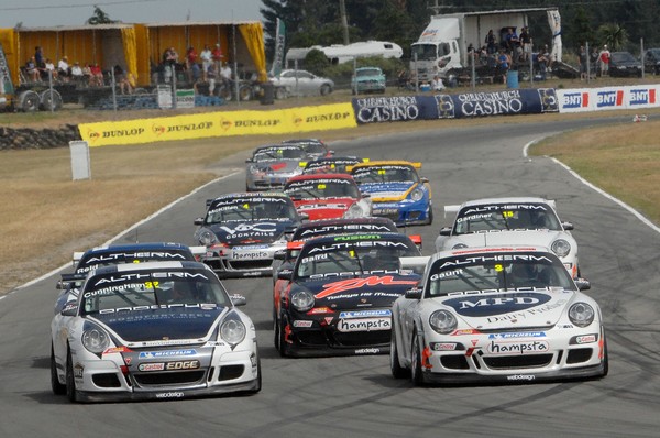 Daniel Gaunt took his fifth win of the 2010/2011 New Zealand Porsche GT3 Cup Challenge season at Christchurch's Powerbuilt Raceway to extend his championship points lead after two of the six rounds.