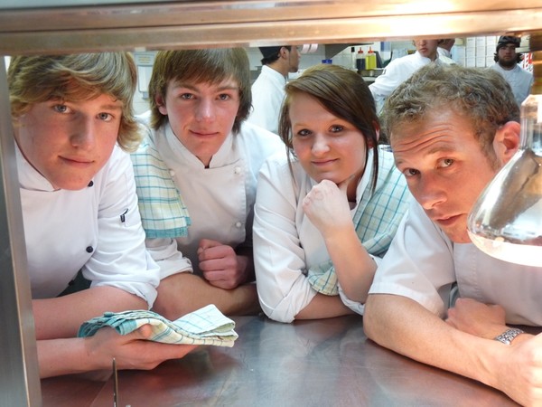 Winner Richard Wilson (left) and fellow participants Laurence Brundell and Brittany Campbell are joined by threesixty chef Phil Ryan (right)