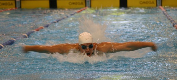 Moss Burmester during the 200 Fly heats tonight.