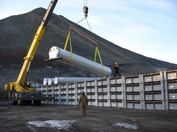 Wind turbine towers being stored for winter at McMurdo Station