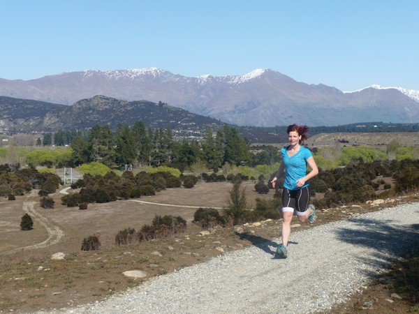 Local Wanaka runner Mags Helles enjoying the scenic Hawea River Track during a training run.