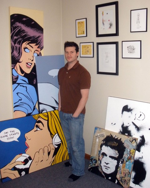 Aaron Tomlinson – with some of his rugby-art works, to be unveiled on July 31.